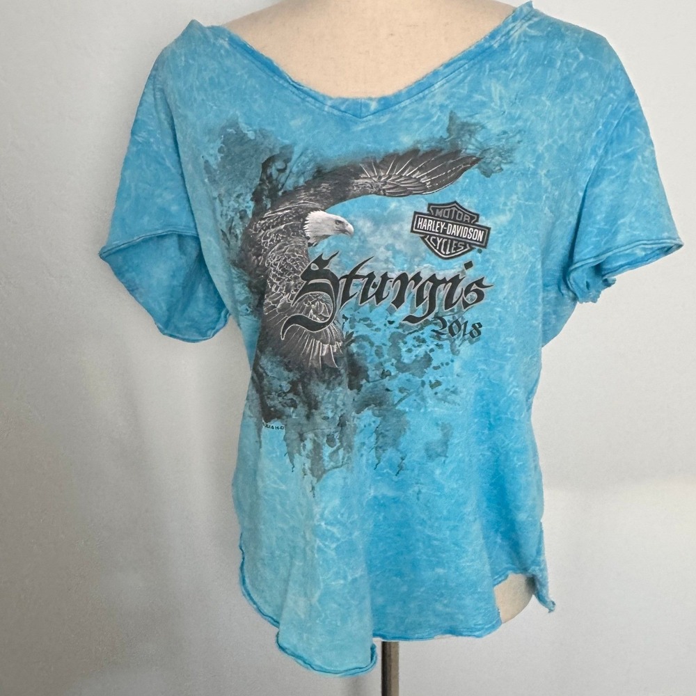 Harley-Davidson 2018 Sturgis Black Hills Rally Eagle T-Shirt Blue Acid Wash‎ XL